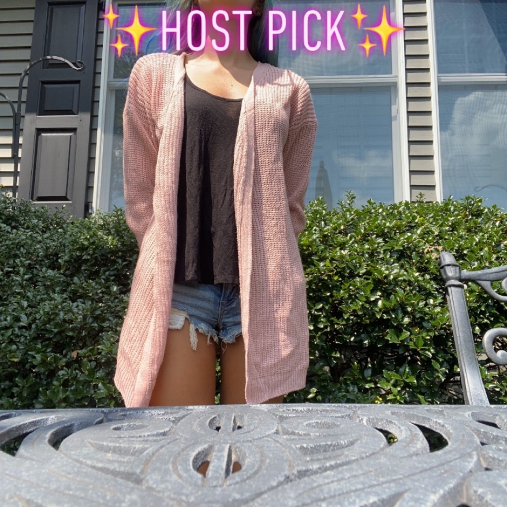 oversized rose colored cardigan with lace up back